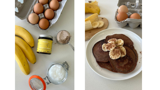 chocolate banana protein pancakes